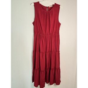 Anna-Kaci Burgundy Sleeveless Tiered Midi Dress XL JN2227BUR-XL Wine Red